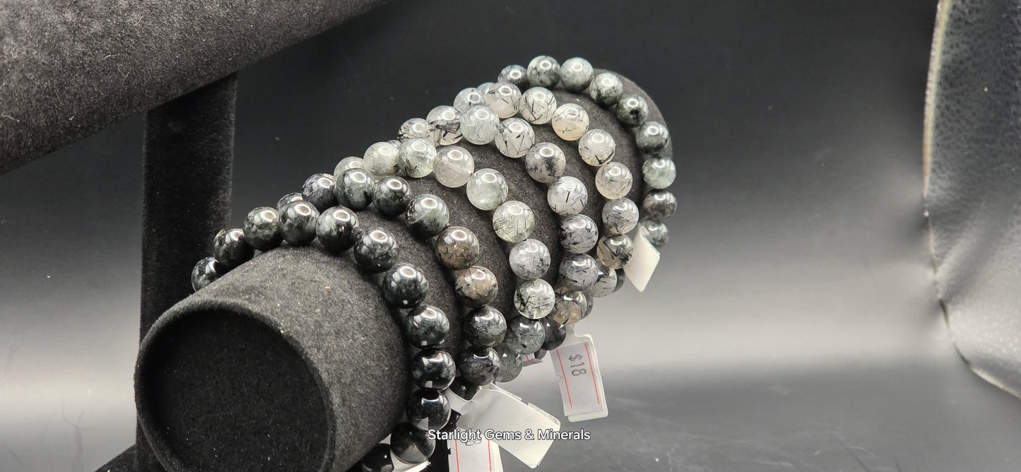 Black Tourmaline Rutilated Quartz Bracelets. High quality.