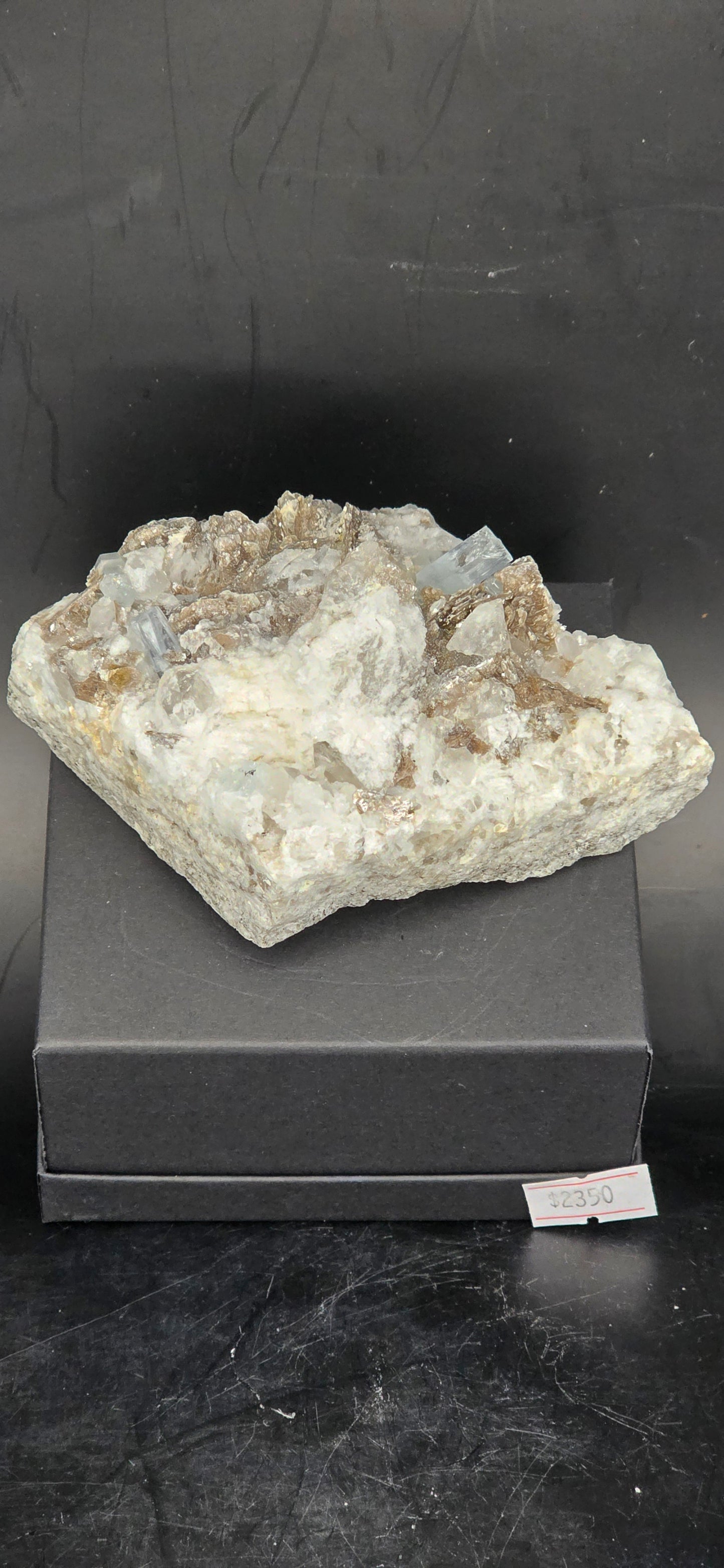 Erongo Region Namibian Aquamarine Matrix w/ Beautiful Micha, Quartz, Stunning UV/PL Calcite Coating, and Fluorite.As the primary crystals