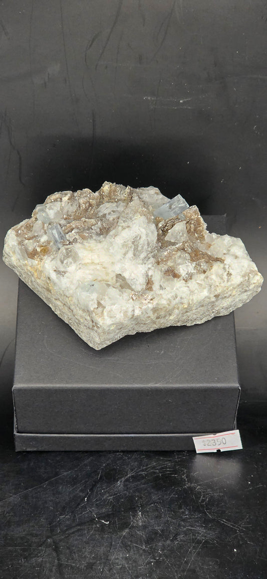 Erongo Region Namibian Aquamarine Matrix w/ Beautiful Micha, Quartz, Stunning UV/PL Calcite Coating, and Fluorite.As the primary crystals