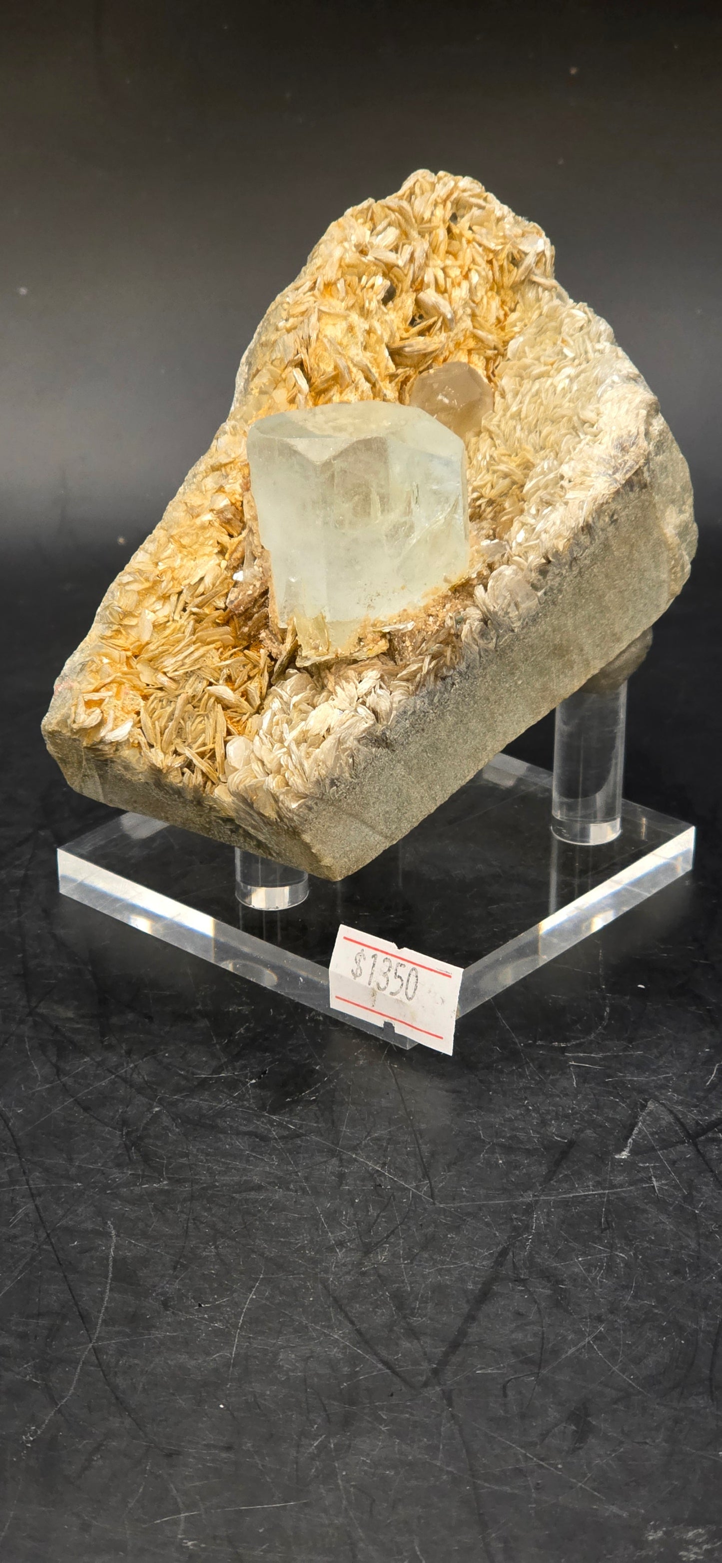 Erongo Region Namibian Aquamarine Matrix w/ Beautiful Micha, Quartz, Stunning UV/PL Calcite Coating, and Fluorite.As the primary crystals