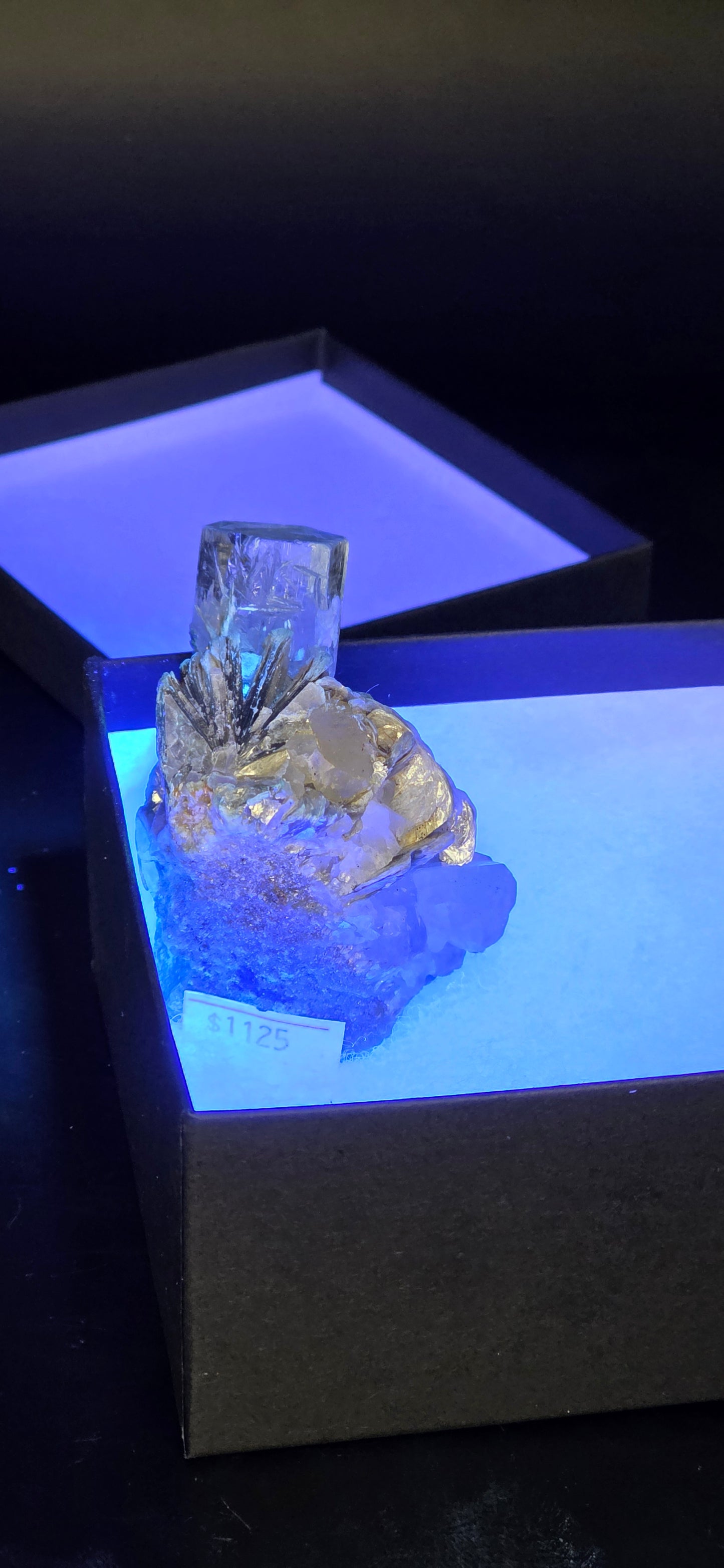 Erongo Region Namibian Aquamarine Matrix w/ Beautiful Micha, Quartz, Stunning UV/PL Calcite Coating, and Fluorite.As the primary crystals