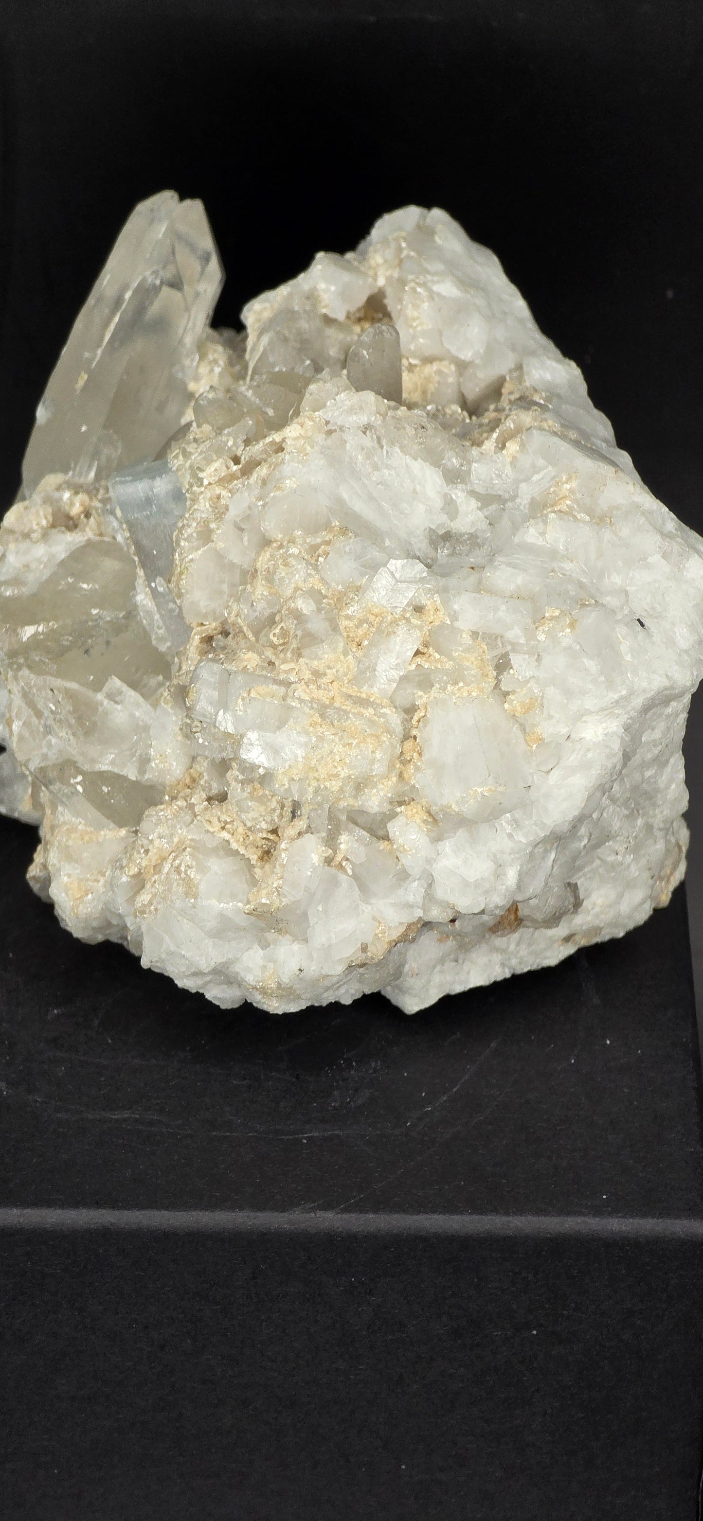 Erongo Region Namibian Aquamarine Matrix w/ Beautiful Micha, Quartz, Stunning UV/PL Calcite Coating, and Fluorite.As the primary crystals