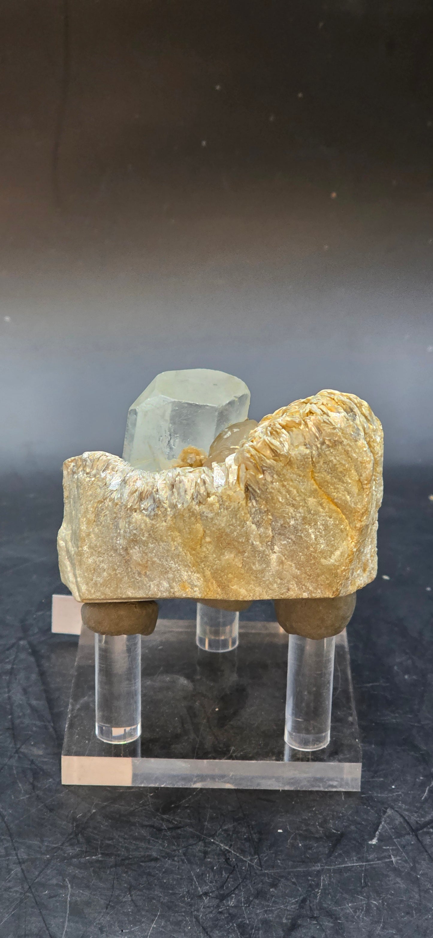 Erongo Region Namibian Aquamarine Matrix w/ Beautiful Micha, Quartz, Stunning UV/PL Calcite Coating, and Fluorite.As the primary crystals