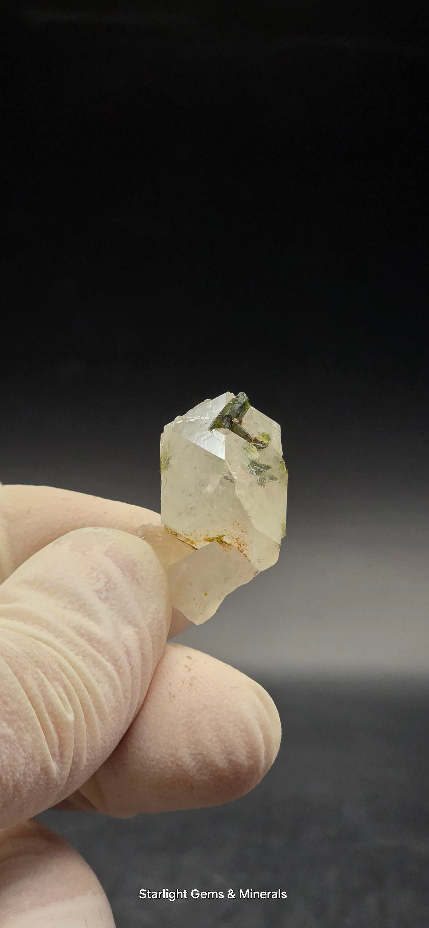 Brazilian S7 Sulfopyright Quartz Button w/ Epidote Blade Inclusions!