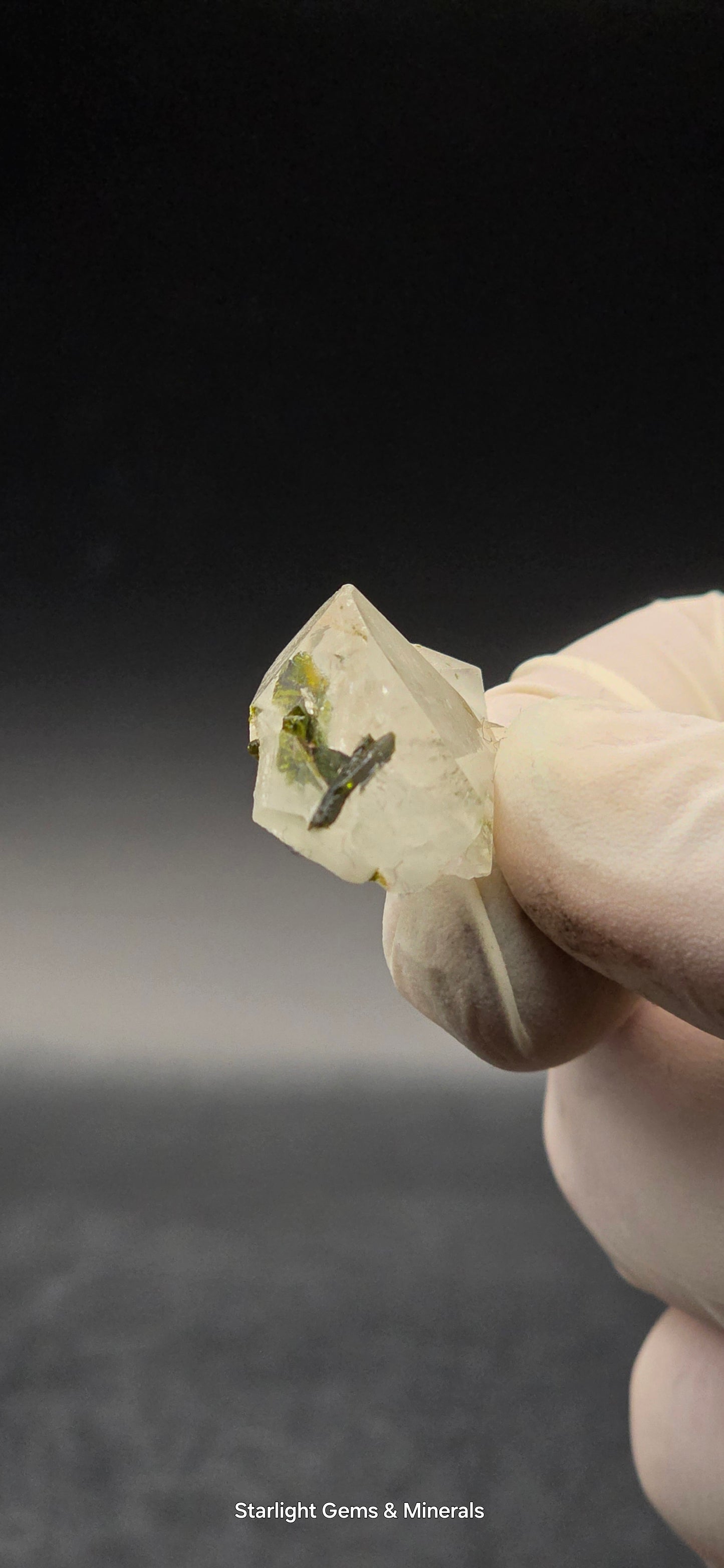 Brazilian S7 Sulfopyright Quartz Button w/ Epidote Blade Inclusions!