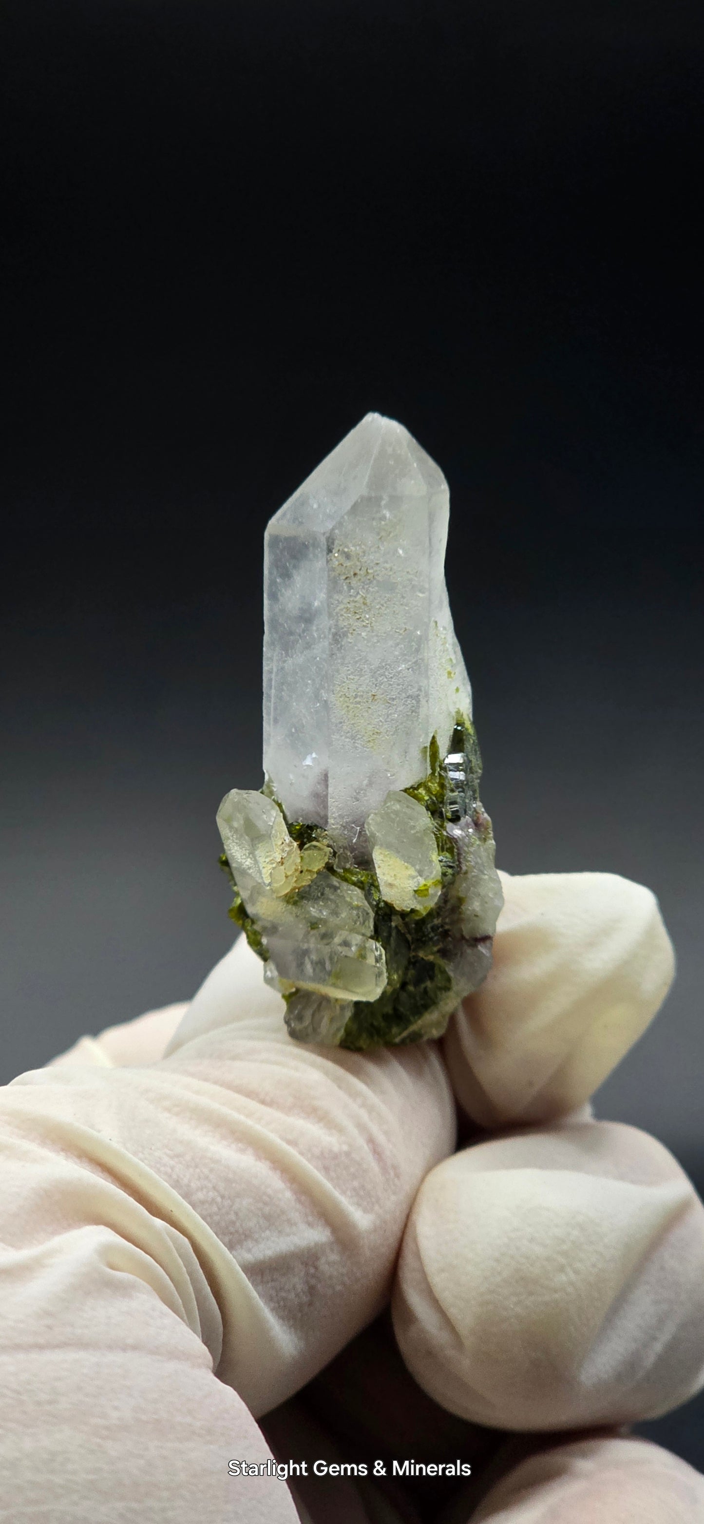 Brazilian Epidote on Super Seven Key Quartz Cluster!