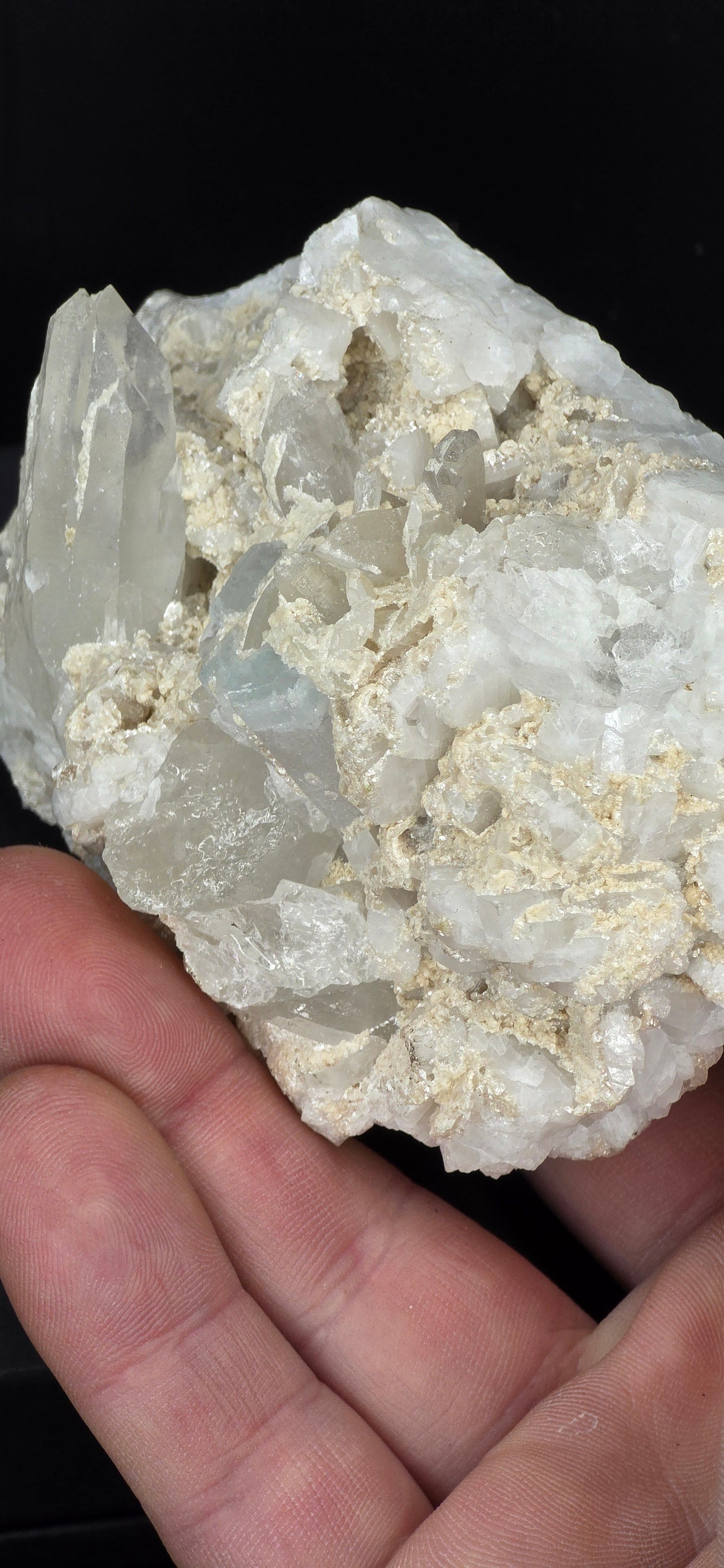 Erongo Region Namibian Aquamarine Matrix w/ Beautiful Micha, Quartz, Stunning UV/PL Calcite Coating, and Fluorite.As the primary crystals