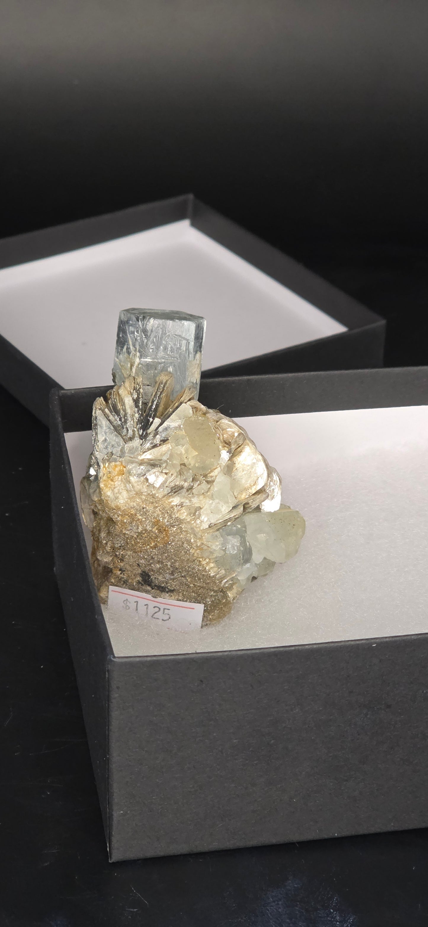 Erongo Region Namibian Aquamarine Matrix w/ Beautiful Micha, Quartz, Stunning UV/PL Calcite Coating, and Fluorite.As the primary crystals