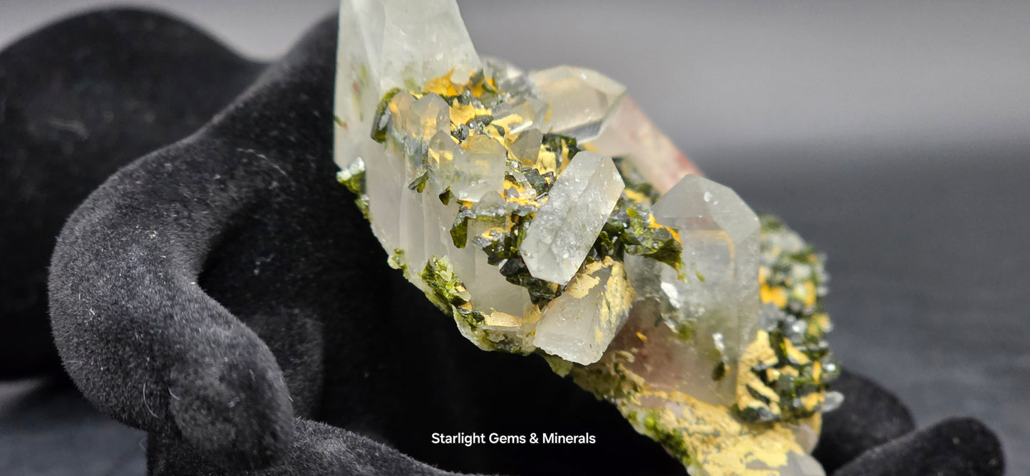 Stunning Super Seven Faden Quartz on Epidote Blade Matrix from Brazil!
