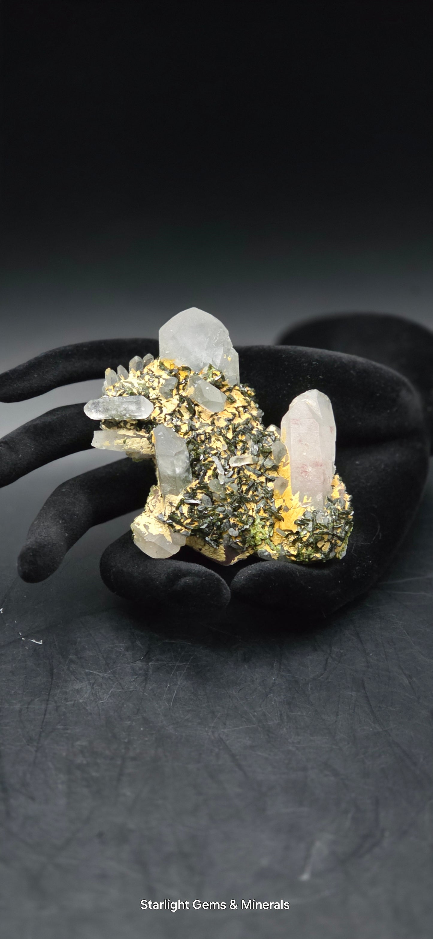 Stunning Super Seven Faden Quartz on Epidote Blade Matrix from Brazil!