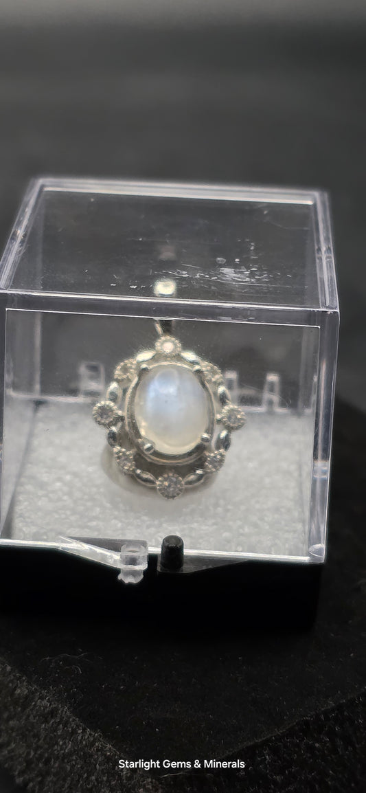 Silver Plated Victorian Moonstone Pendant w/Quartz Facets!