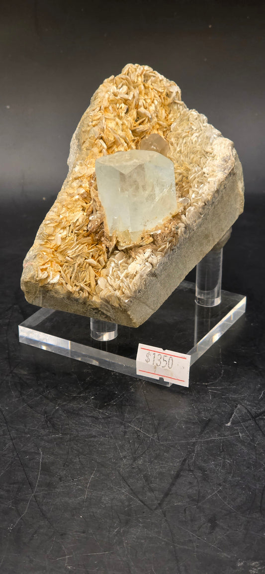 Erongo Region Namibian Aquamarine Matrix w/ Beautiful Micha, Quartz, Stunning UV/PL Calcite Coating, and Fluorite.As the primary crystals