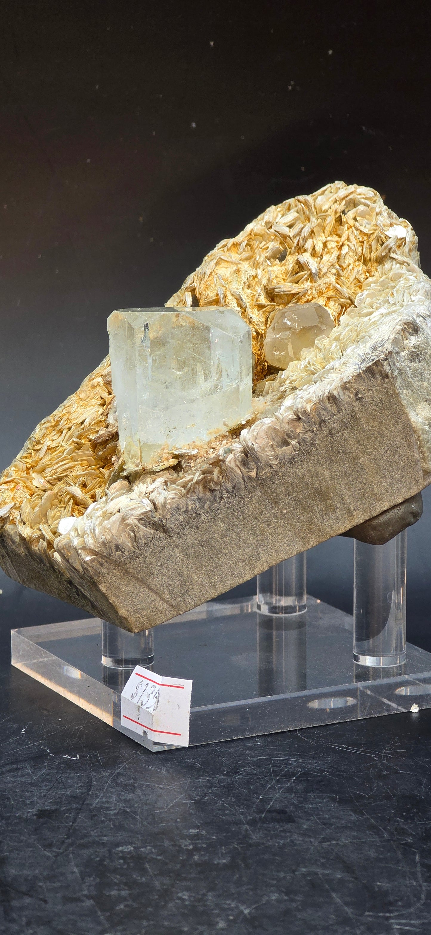 Erongo Region Namibian Aquamarine Matrix w/ Beautiful Micha, Quartz, Stunning UV/PL Calcite Coating, and Fluorite.As the primary crystals