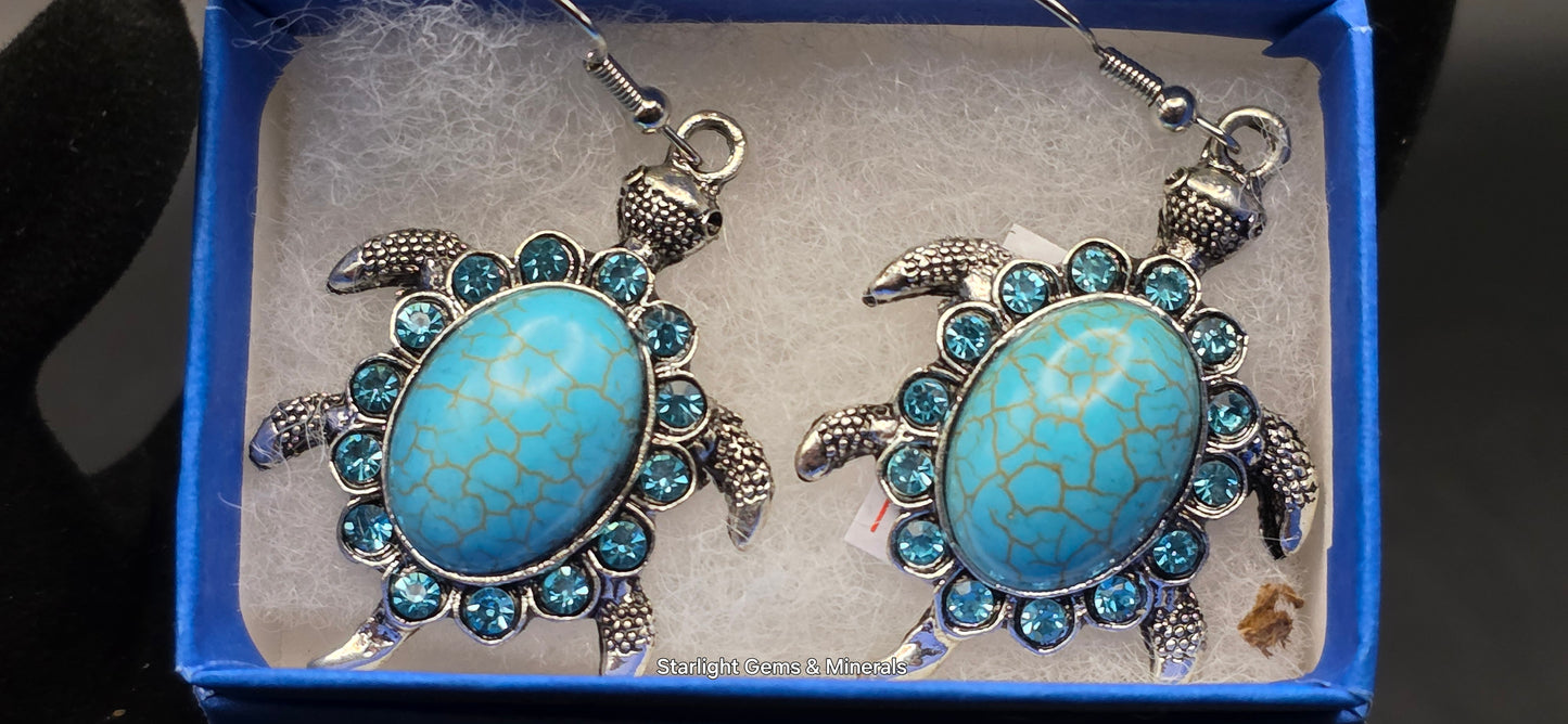 Silver Plated, Turquoise Turtle Earrings!