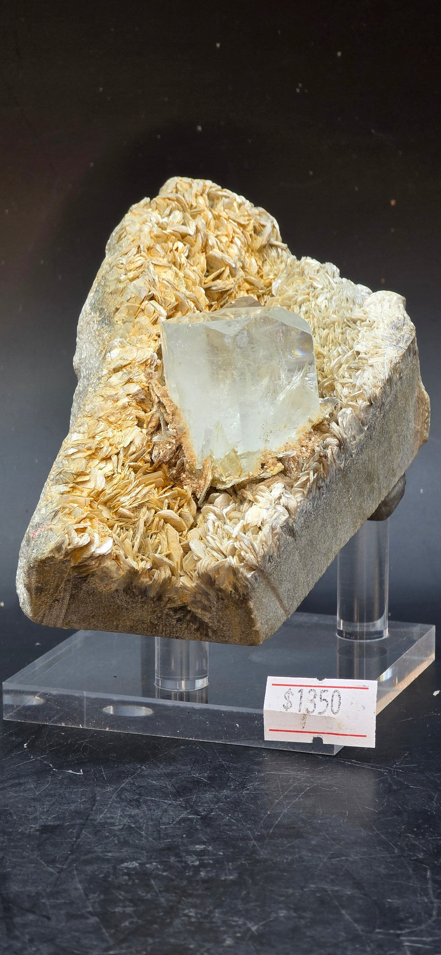 Erongo Region Namibian Aquamarine Matrix w/ Beautiful Micha, Quartz, Stunning UV/PL Calcite Coating, and Fluorite.As the primary crystals