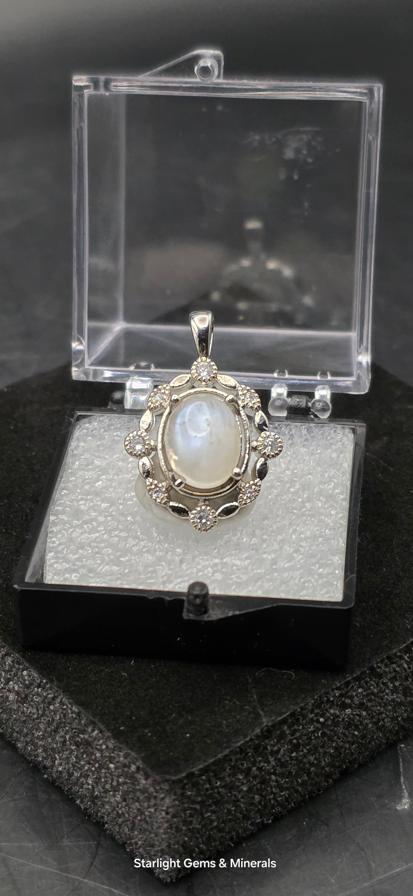 Silver Plated Victorian Moonstone Pendant w/Quartz Facets!