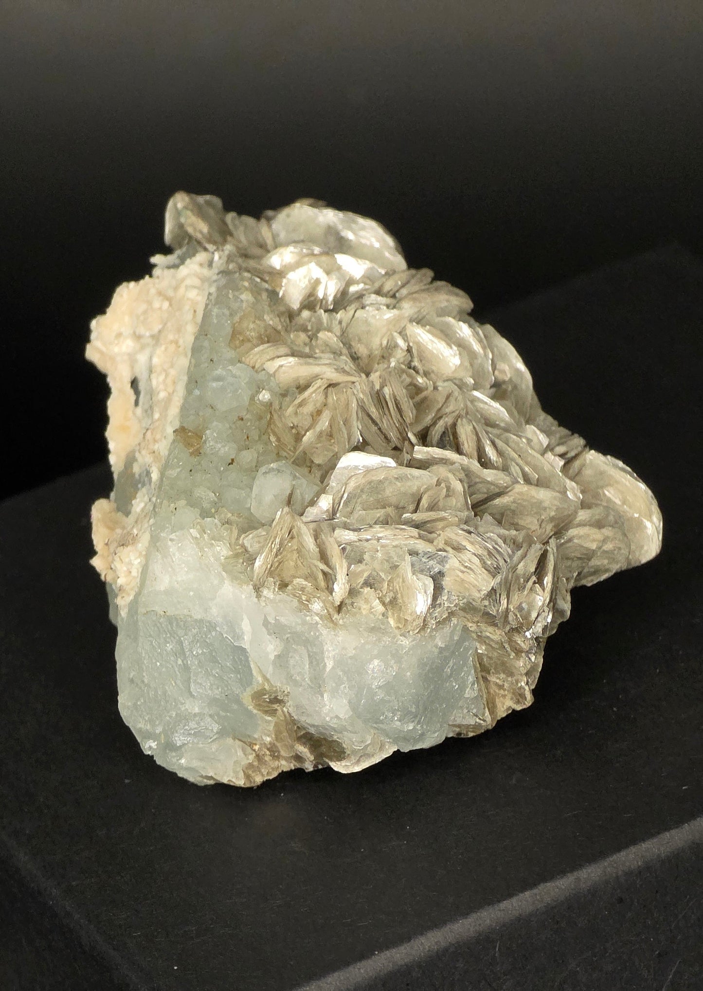 Erongo Region Namibian Aquamarine Matrix w/ Beautiful Micha, Quartz, Stunning UV/PL Calcite Coating, and Fluorite.As the primary crystals