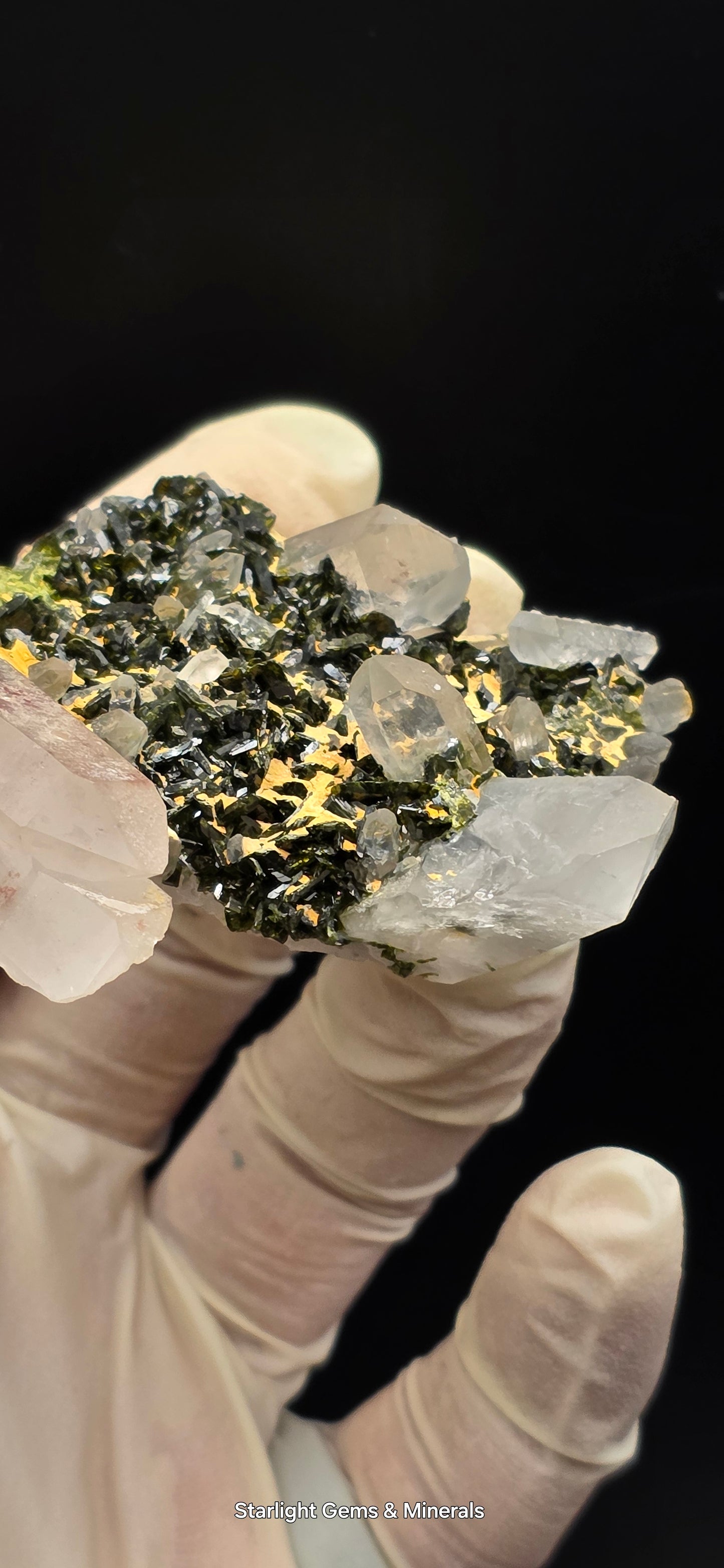 Stunning Super Seven Faden Quartz on Epidote Blade Matrix from Brazil!