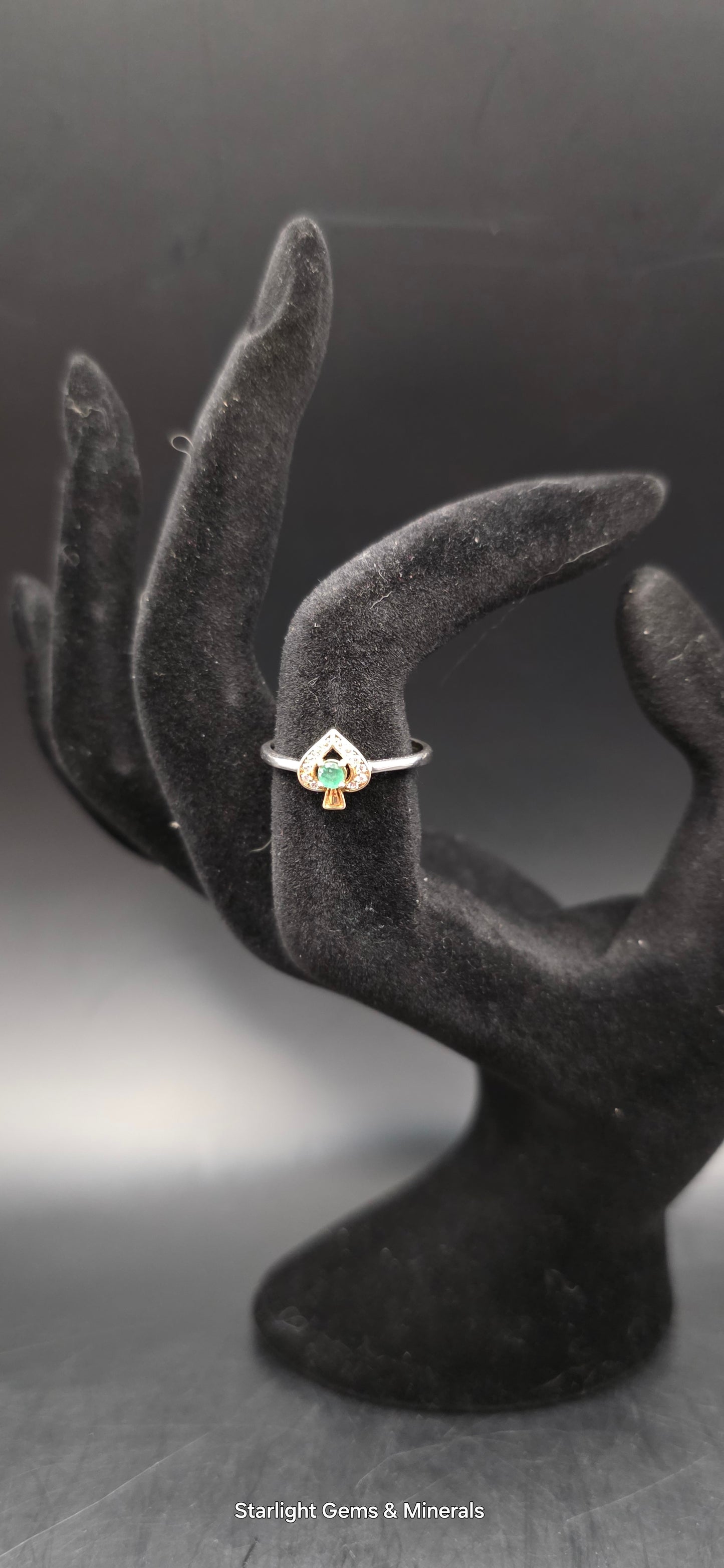 Adjustable S-925 Gold Plated Victorian Ace Ring, w/ Natural Columbian Emerald Center Facet!