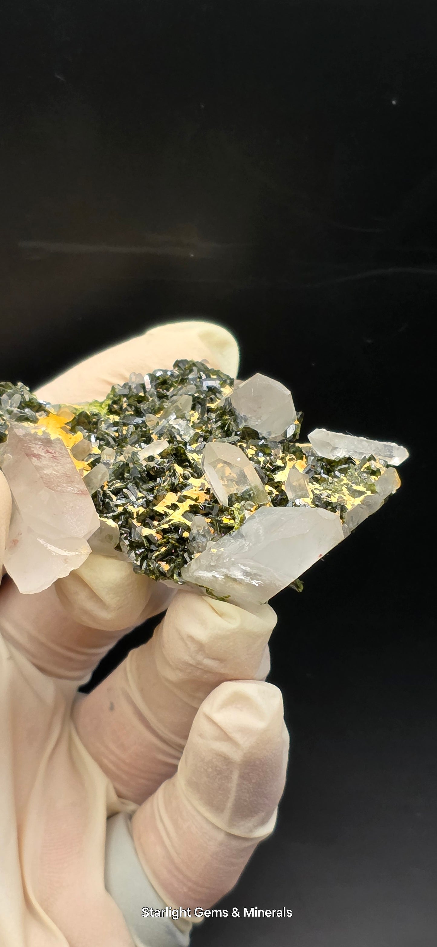 Stunning Super Seven Faden Quartz on Epidote Blade Matrix from Brazil!