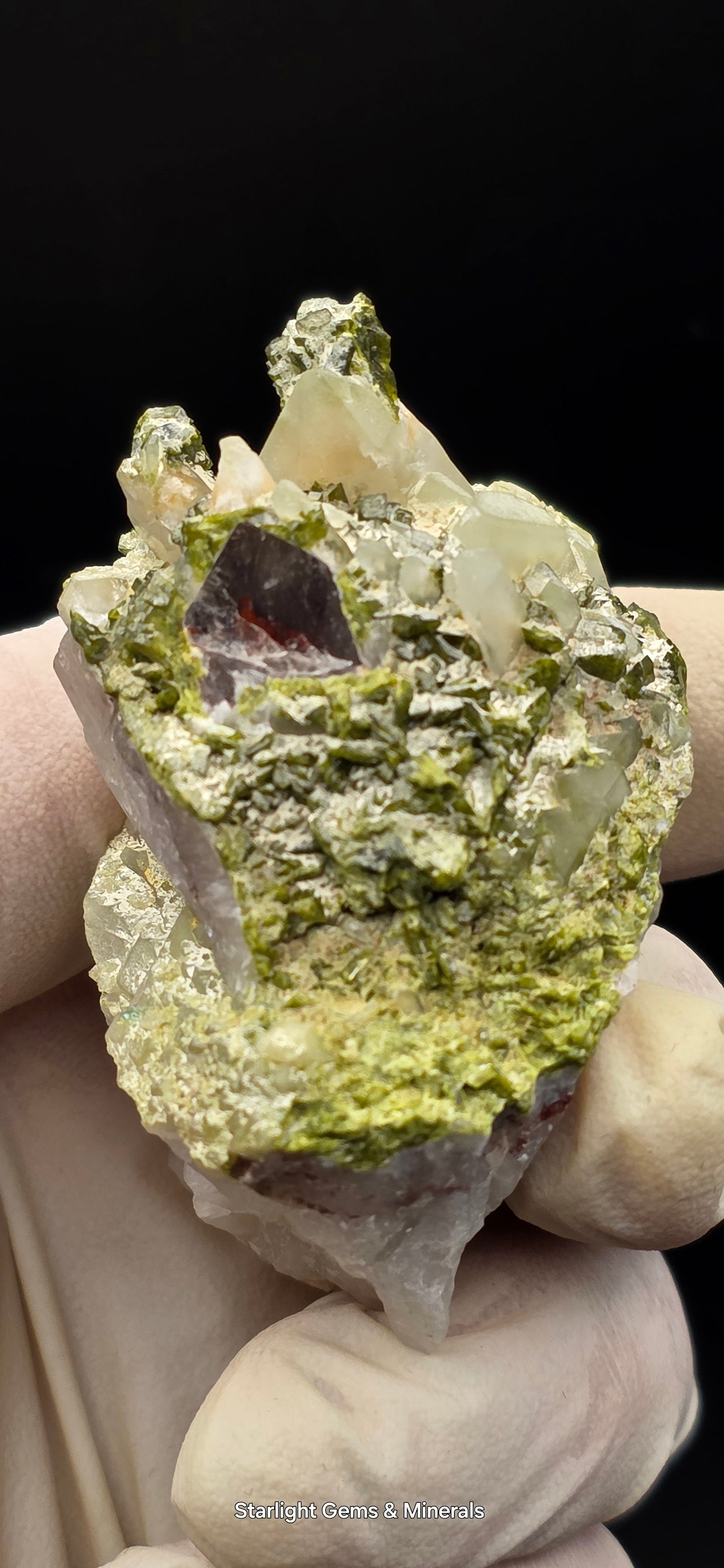 Beautiful Epadote Forest on Super Seven Quartz Matrix from Brazil!