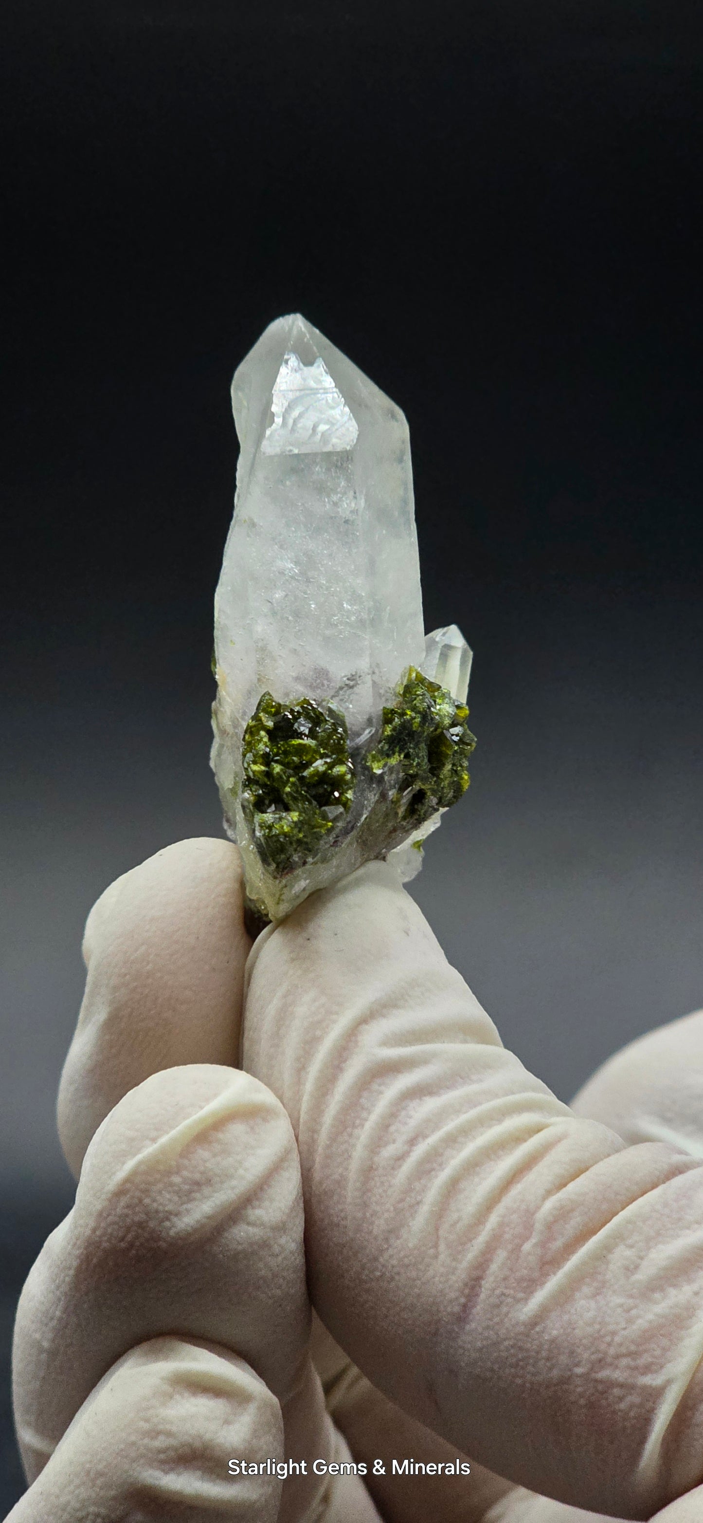 Brazilian Epidote on Super Seven Key Quartz Cluster!