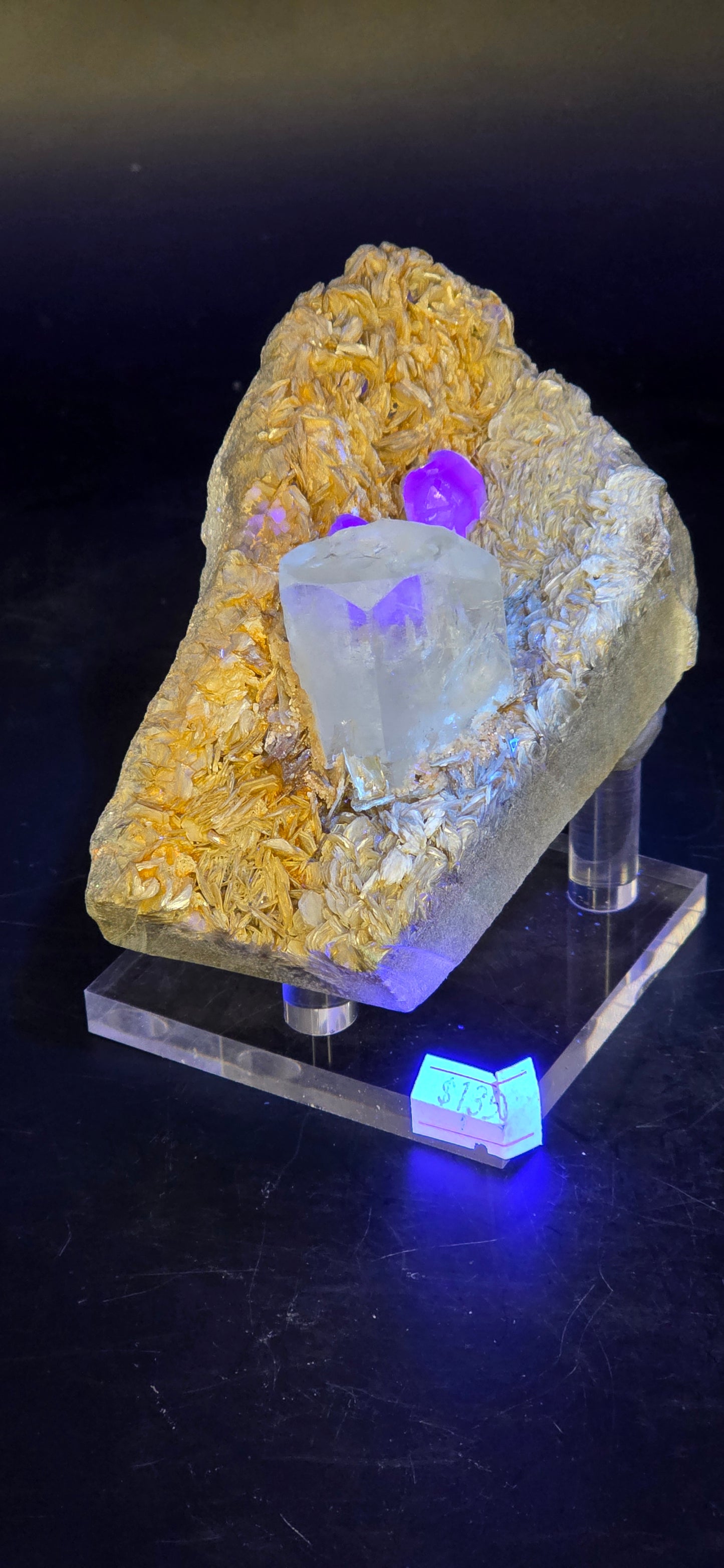 Erongo Region Namibian Aquamarine Matrix w/ Beautiful Micha, Quartz, Stunning UV/PL Calcite Coating, and Fluorite.As the primary crystals